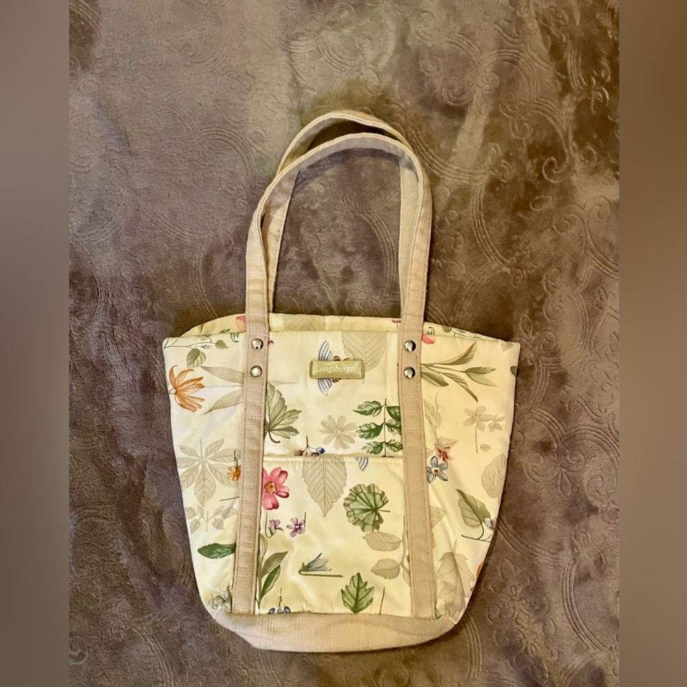 Longaberger Floral Tote - Cream and Tan